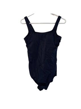 Lands End Womens Black One-Piece Swimsuit With Built-In Bra Support & Wide Strap